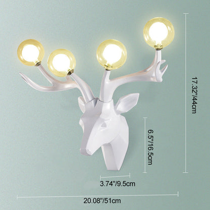 Contemporary Creative Resin Deer Antlers Glass Ball Shade Hardware 4-Light Wall Sconce Lamp For Living Room
