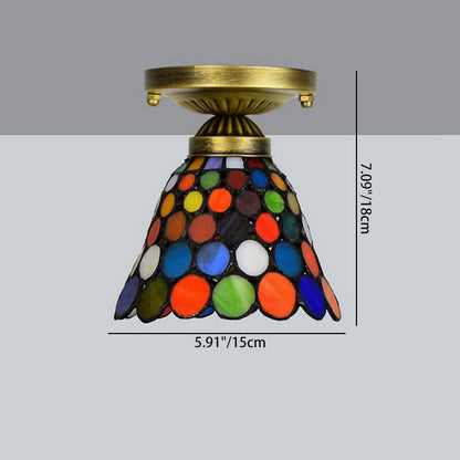 Traditional Tiffany Stained Glass Cup Shade Iron 1-Light Semi-Flush Mount Ceiling Light For Living Room