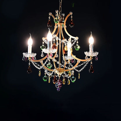 Modern Art Deco Arc Hardware Frame Crystal Tassel Candelabra 4/6/8-Light Chandelier For Living Room