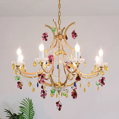 Modern Art Deco Arc Hardware Frame Crystal Tassel Candelabra 4/6/8-Light Chandelier For Living Room