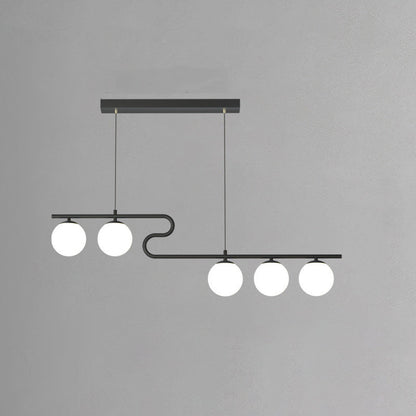 Modern Mid-Century Iron Straight Line Glass Ball Shade 5-Light Pendant Light Island Light For Living Room