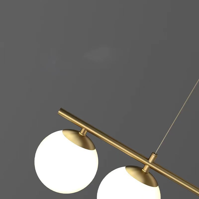 Modern Mid-Century Iron Straight Line Glass Ball Shade 5-Light Pendant Light Island Light For Living Room