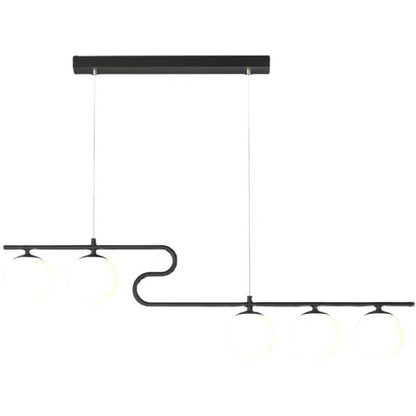 Modern Mid-Century Iron Straight Line Glass Ball Shade 5-Light Pendant Light Island Light For Living Room
