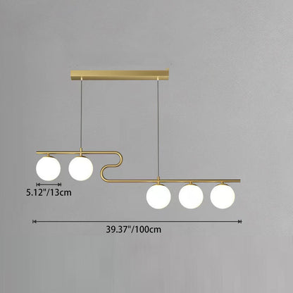Modern Mid-Century Iron Straight Line Glass Ball Shade 5-Light Pendant Light Island Light For Living Room