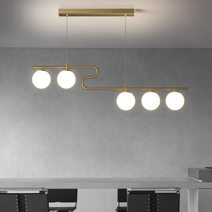 Modern Mid-Century Iron Straight Line Glass Ball Shade 5-Light Pendant Light Island Light For Living Room