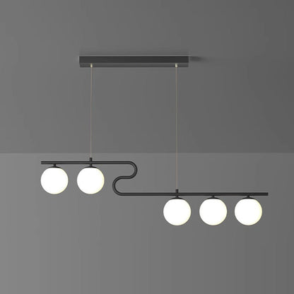 Modern Mid-Century Iron Straight Line Glass Ball Shade 5-Light Pendant Light Island Light For Living Room