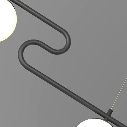 Modern Mid-Century Iron Straight Line Glass Ball Shade 5-Light Pendant Light Island Light For Living Room