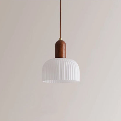 Traditional French Ripple Glass Semicircle Shade Solid Wood 1-Light Pendant Light For Living Room