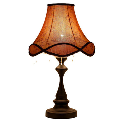 Modern Shabby Chic Flower Pattern Lace Fabric Tassel Round Shade 1-Light Table Lamp For Bedroom