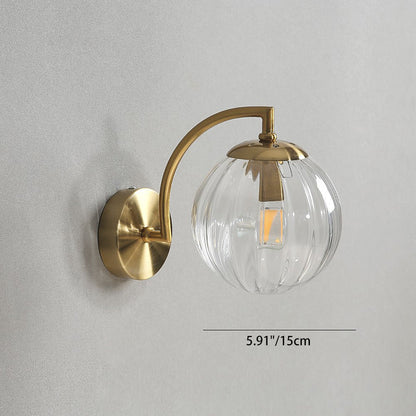 Modern Simplicity Water Corrugated Glass Sphere Shade Hardware 1-Light Wall Sconce Lamp For Bedroom