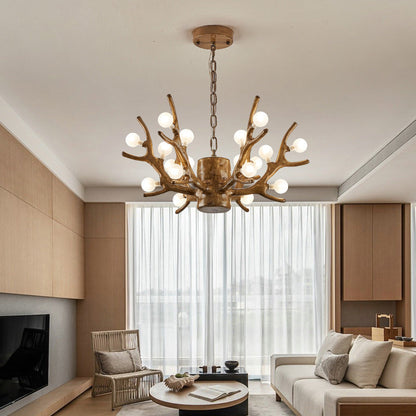 Modern Art Deco Antlers Resin Branches Glass Ball Shade 18-Light Chandelier For Living Room
