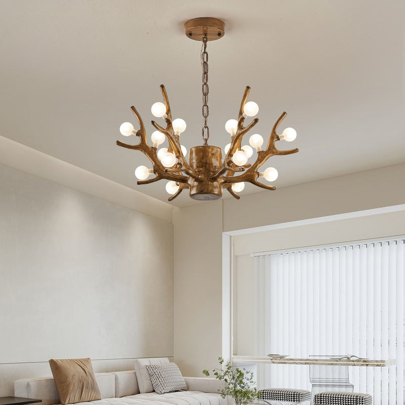 Modern Art Deco Antlers Resin Branches Glass Ball Shade 18-Light Chandelier For Living Room