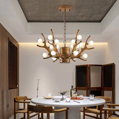 Modern Art Deco Antlers Resin Branches Glass Ball Shade 18-Light Chandelier For Living Room