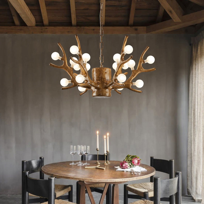 Modern Art Deco Antlers Resin Branches Glass Ball Shade 18-Light Chandelier For Living Room