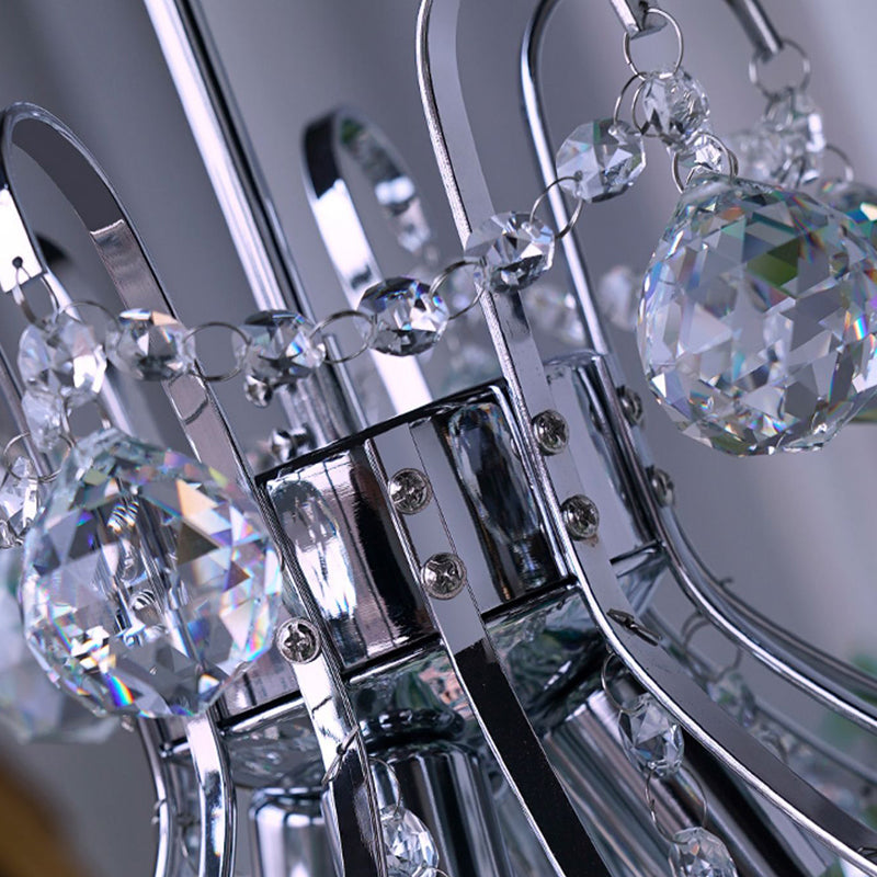 Modern Luxury Crystal String Hardware Arc Frame 4-Light Chandelier For Living Room
