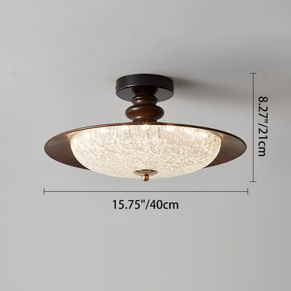 Traditional Vintage Iron Faux Woodgrain Acrylic Round LED Semi-Flush Mount Ceiling Light For Living Room
