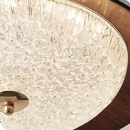 Traditional Vintage Iron Faux Woodgrain Acrylic Round LED Semi-Flush Mount Ceiling Light For Living Room