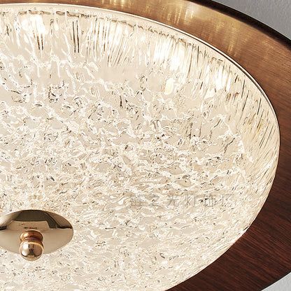 Traditional Vintage Iron Faux Woodgrain Acrylic Round LED Semi-Flush Mount Ceiling Light For Living Room