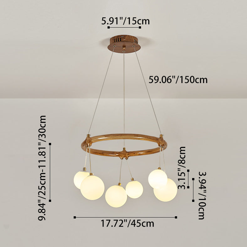 Traditional Vintage Branch Resin Ring Acrylic Ball Shade 6/8/10/12/16-Light Chandelier For Living Room
