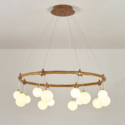 Traditional Vintage Branch Resin Ring Acrylic Ball Shade 6/8/10/12/16-Light Chandelier For Living Room