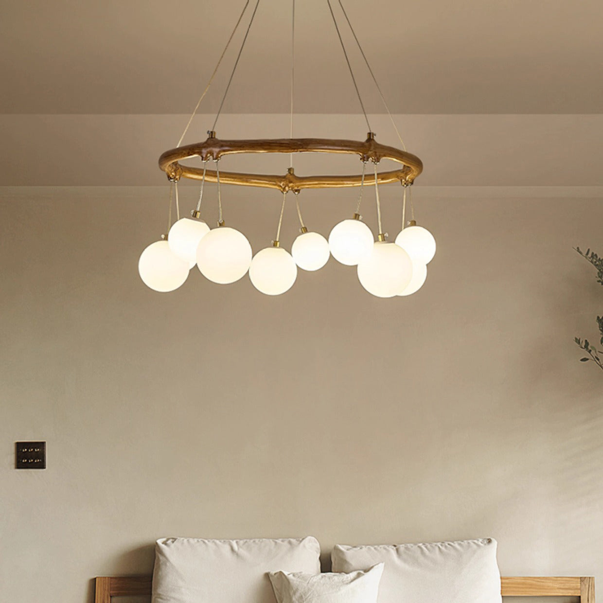 Traditional Vintage Branch Resin Ring Acrylic Ball Shade 6/8/10/12/16-Light Chandelier For Living Room