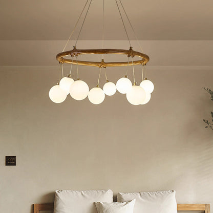 Traditional Vintage Branch Resin Ring Acrylic Ball Shade 6/8/10/12/16-Light Chandelier For Living Room