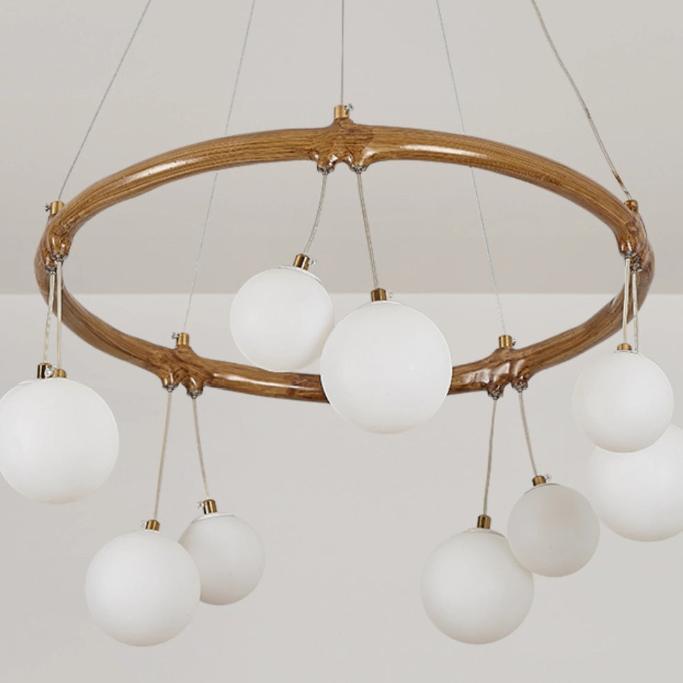 Traditional Vintage Branch Resin Ring Acrylic Ball Shade 6/8/10/12/16-Light Chandelier For Living Room