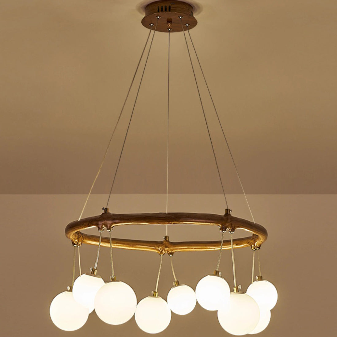 Traditional Vintage Branch Resin Ring Acrylic Ball Shade 6/8/10/12/16-Light Chandelier For Living Room
