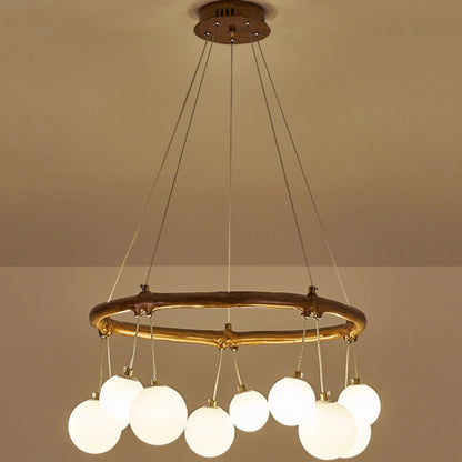 Traditional Vintage Branch Resin Ring Acrylic Ball Shade 6/8/10/12/16-Light Chandelier For Living Room