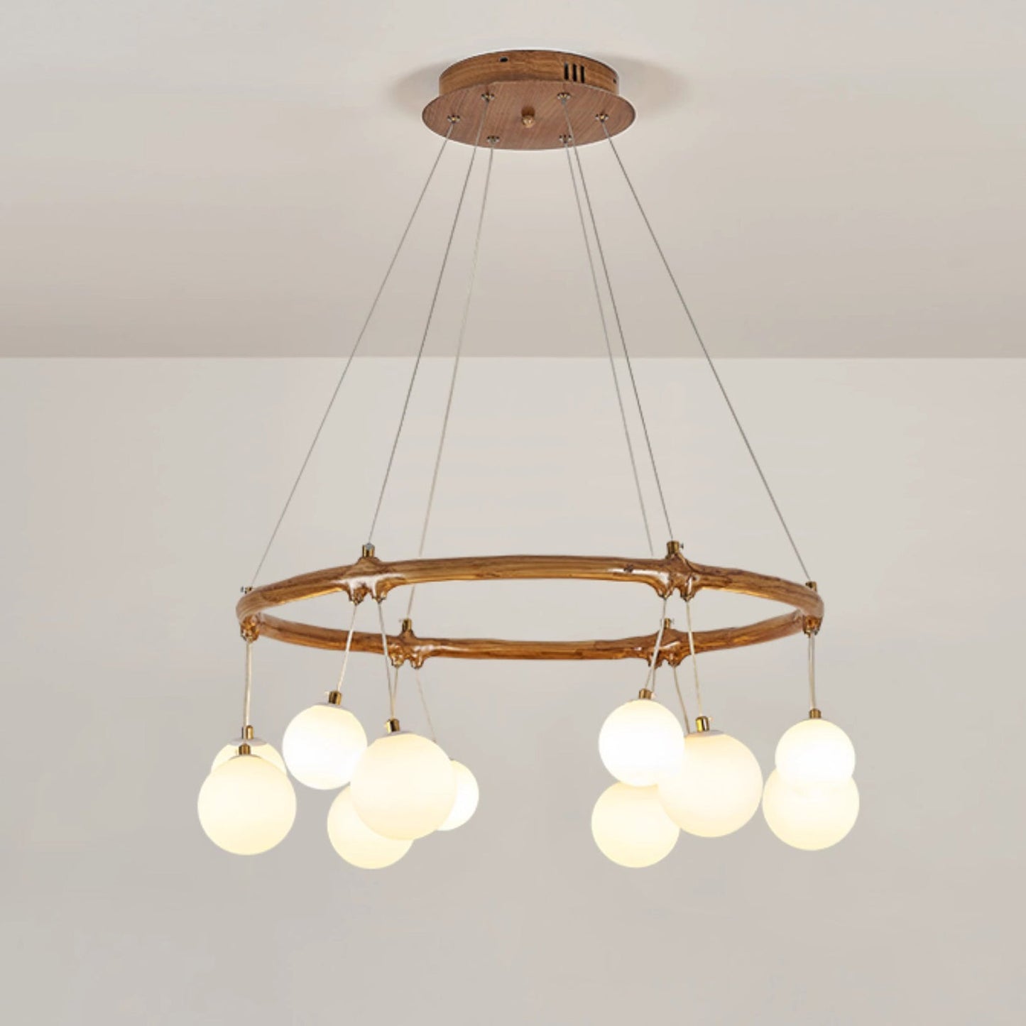 Traditional Vintage Branch Resin Ring Acrylic Ball Shade 6/8/10/12/16-Light Chandelier For Living Room