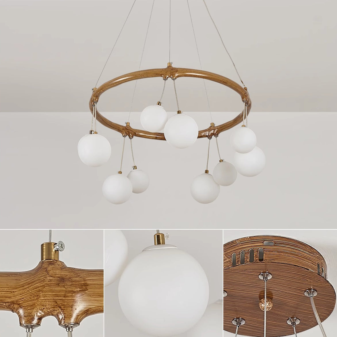 Traditional Vintage Branch Resin Ring Acrylic Ball Shade 6/8/10/12/16-Light Chandelier For Living Room