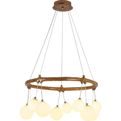 Traditional Vintage Branch Resin Ring Acrylic Ball Shade 6/8/10/12/16-Light Chandelier For Living Room