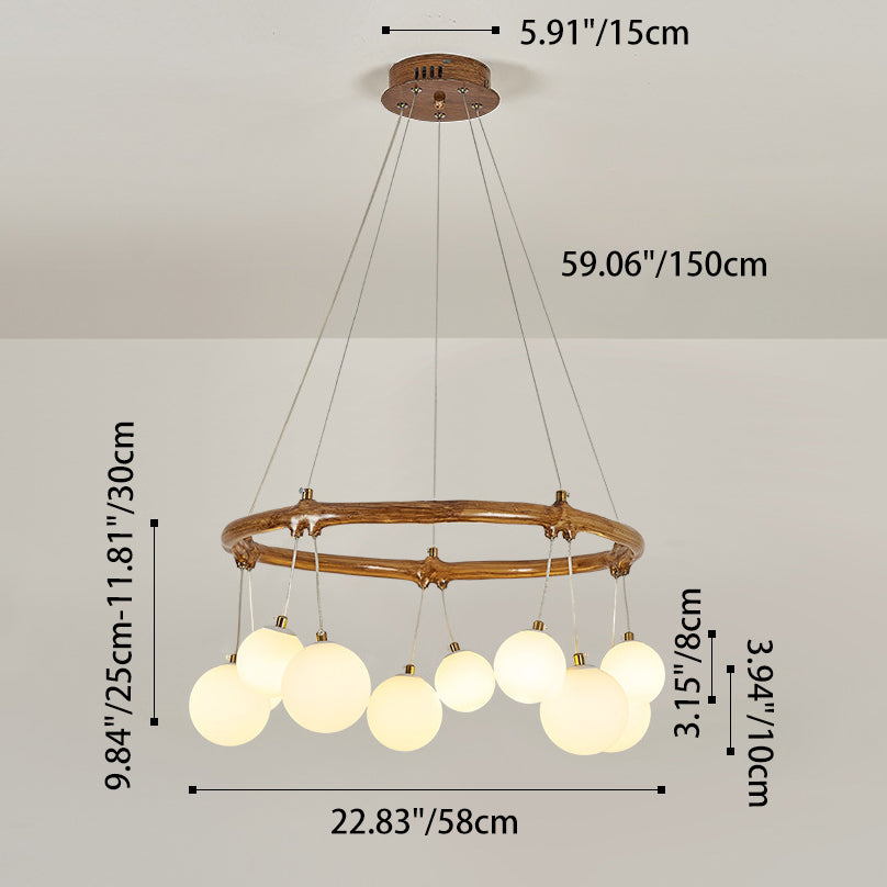 Traditional Vintage Branch Resin Ring Acrylic Ball Shade 6/8/10/12/16-Light Chandelier For Living Room
