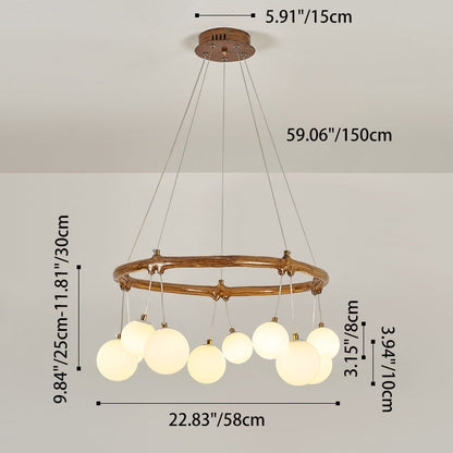 Traditional Vintage Branch Resin Ring Acrylic Ball Shade 6/8/10/12/16-Light Chandelier For Living Room