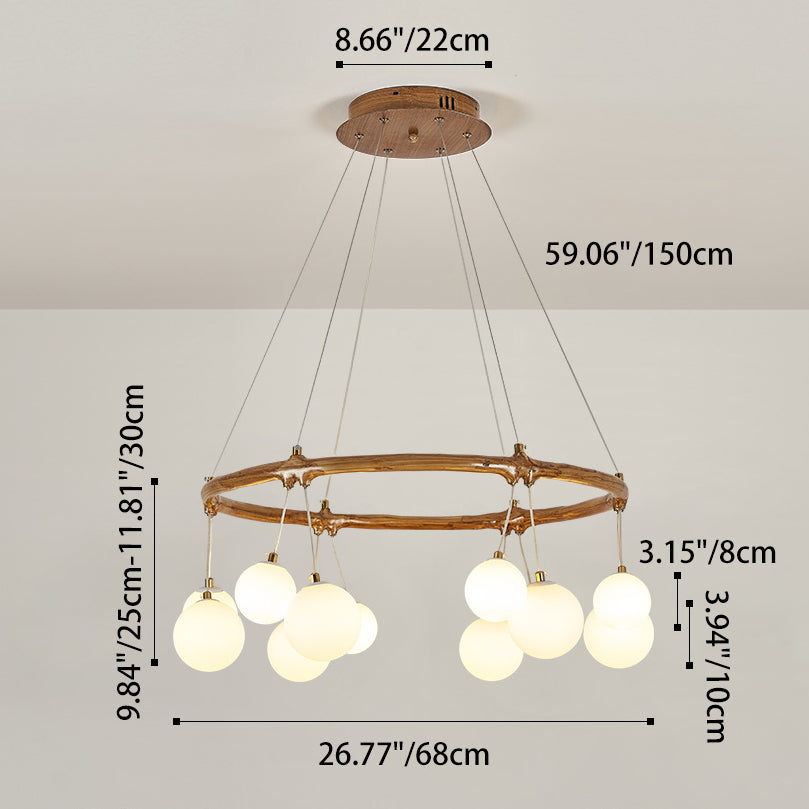Traditional Vintage Branch Resin Ring Acrylic Ball Shade 6/8/10/12/16-Light Chandelier For Living Room