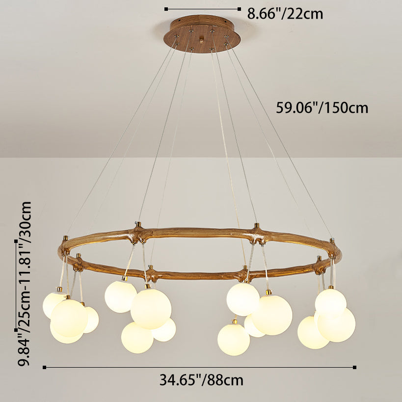 Traditional Vintage Branch Resin Ring Acrylic Ball Shade 6/8/10/12/16-Light Chandelier For Living Room