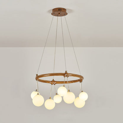 Traditional Vintage Branch Resin Ring Acrylic Ball Shade 6/8/10/12/16-Light Chandelier For Living Room