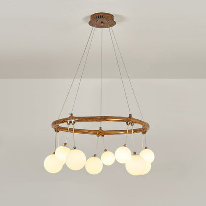 Traditional Vintage Branch Resin Ring Acrylic Ball Shade 6/8/10/12/16-Light Chandelier For Living Room