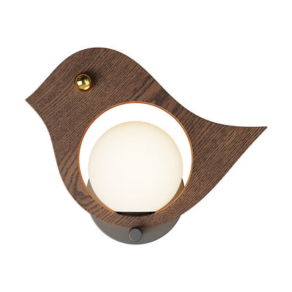 Contemporary Creative Animal Bird Whale Iron Faux Woodgrain LED Wall Sconce Lamp For Bedroom