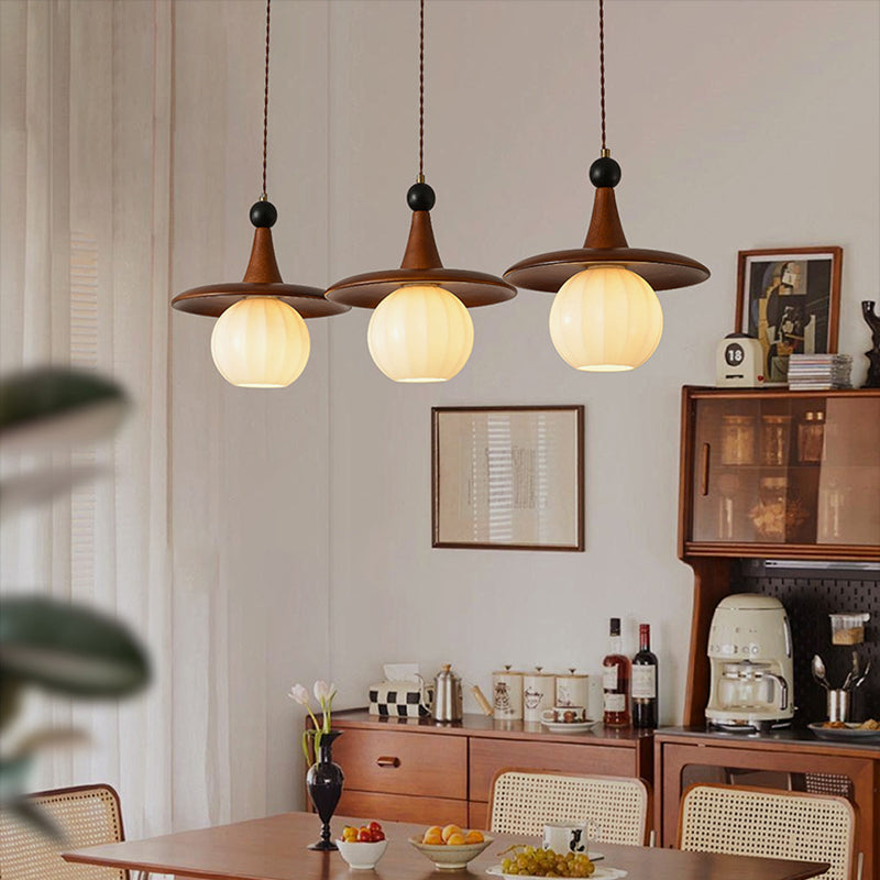 Modern Mid-Century Solid Wood Glass Ball Shade 1/3-Light Chandelier Island Light For Living Room