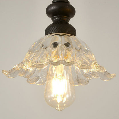 Traditional French Solid Wood Floral Glass Shade 1/3-Light Chandelier Island Light For Living Room