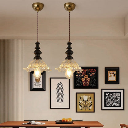 Traditional French Solid Wood Floral Glass Shade 1/3-Light Chandelier Island Light For Living Room