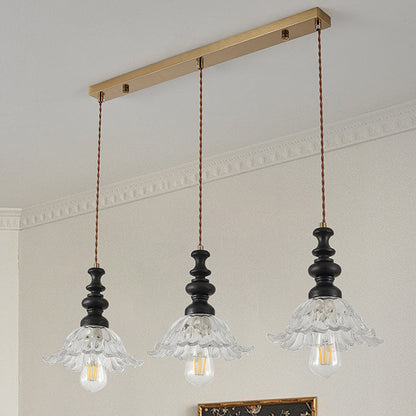 Traditional French Solid Wood Floral Glass Shade 1/3-Light Chandelier Island Light For Living Room