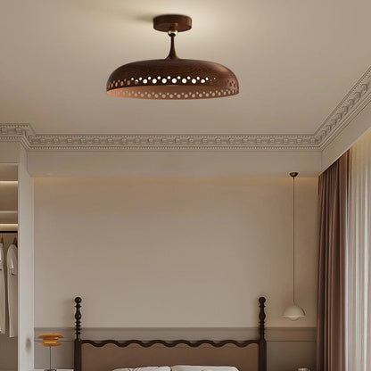 Modern Transitional Iron Faux Woodgrain Acrylic Round LED Semi-Flush Mount Ceiling Light For Bedroom