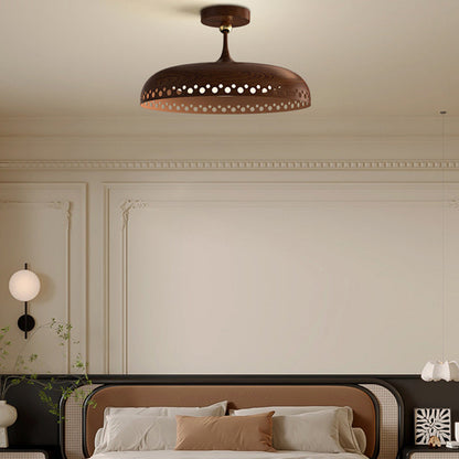 Modern Transitional Iron Faux Woodgrain Acrylic Round LED Semi-Flush Mount Ceiling Light For Bedroom