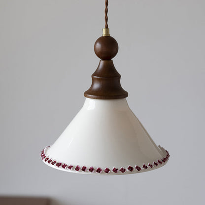 Traditional Vintage Triangle Solid Wood Ceramic Brass 1-Light Pendant Light For Bedroom