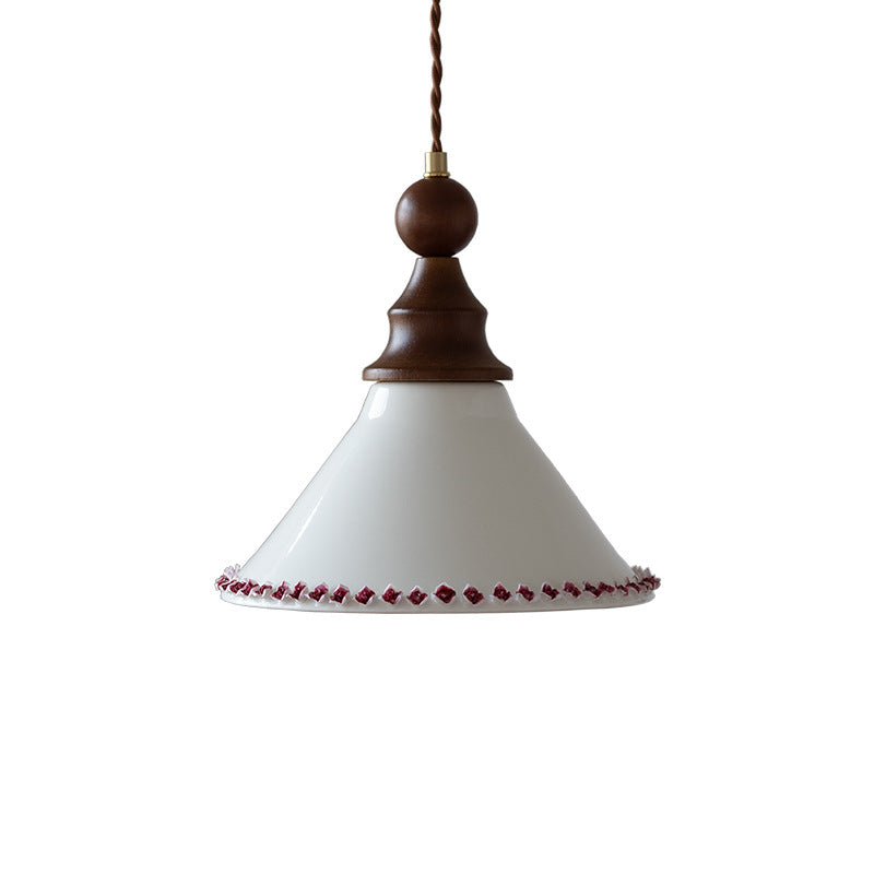 Traditional Vintage Triangle Solid Wood Ceramic Brass 1-Light Pendant Light For Bedroom