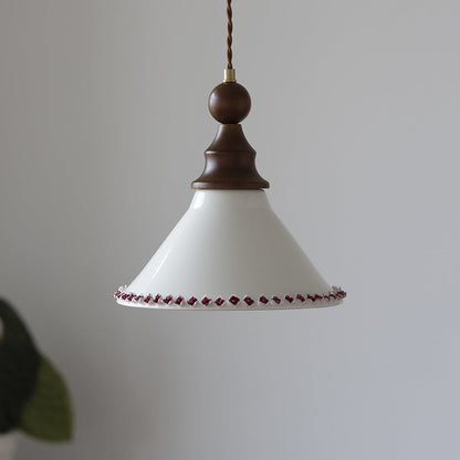 Traditional Vintage Triangle Solid Wood Ceramic Brass 1-Light Pendant Light For Bedroom