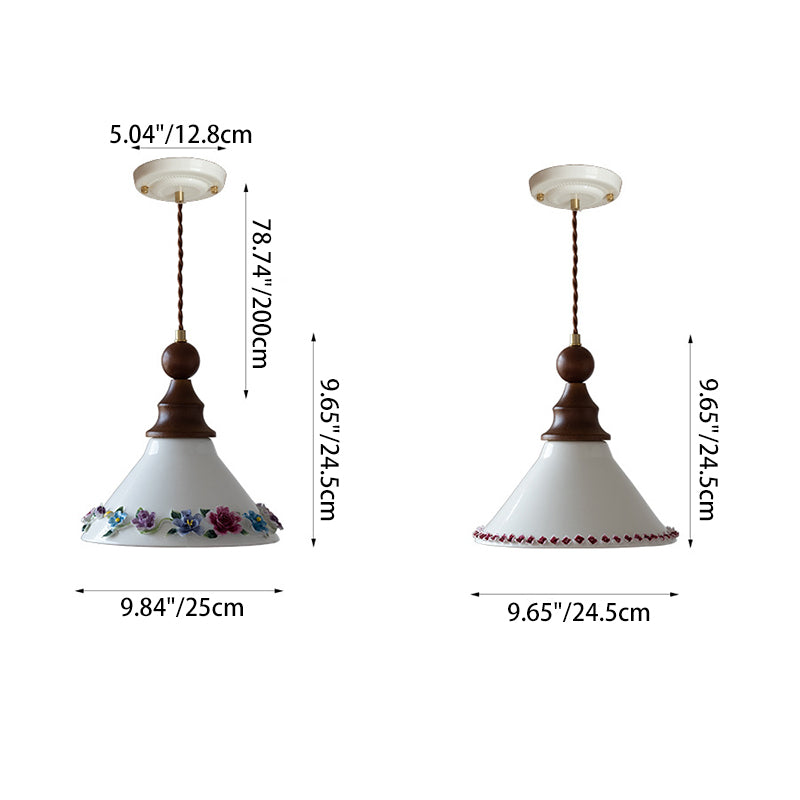 Traditional Vintage Triangle Solid Wood Ceramic Brass 1-Light Pendant Light For Bedroom