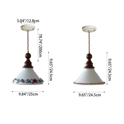 Traditional Vintage Triangle Solid Wood Ceramic Brass 1-Light Pendant Light For Bedroom